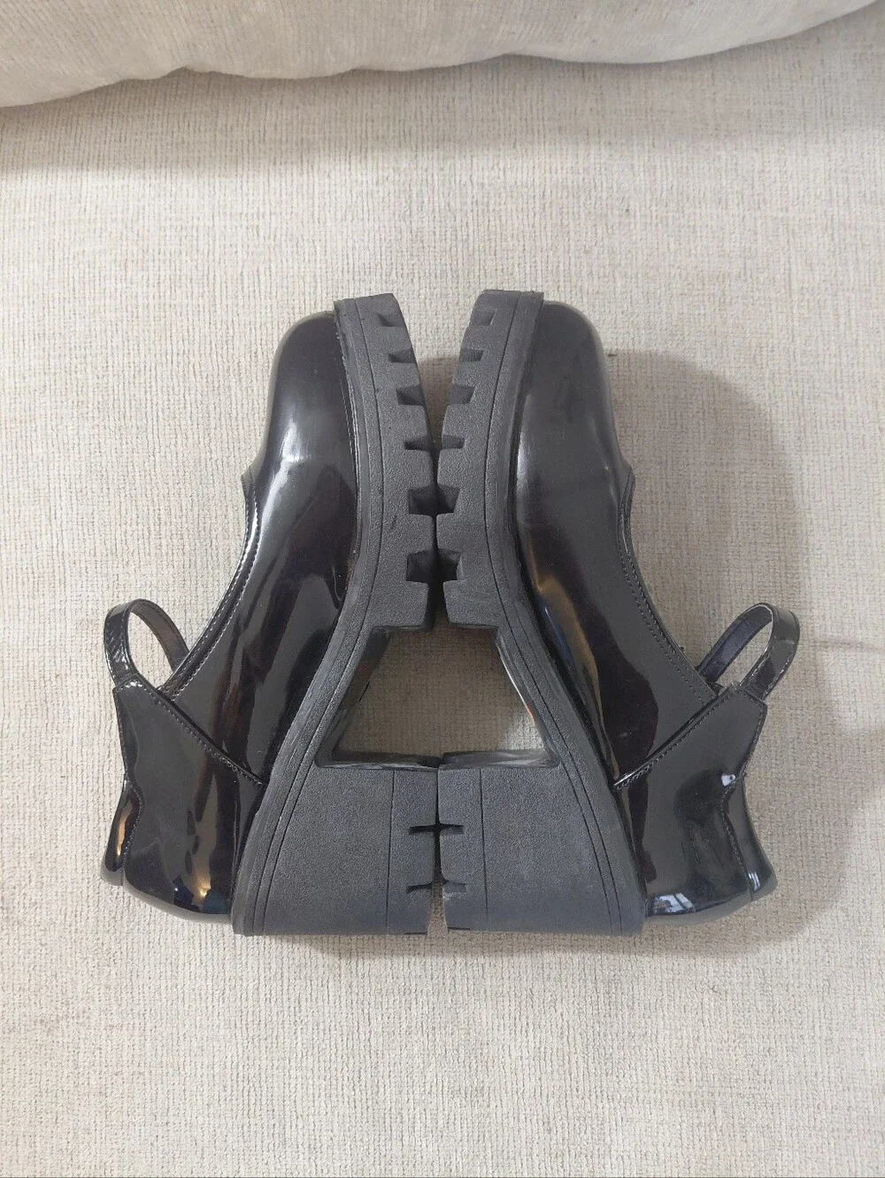Black Patent Chunky Heel Lug Sole Mary Jane Shoes Size 10